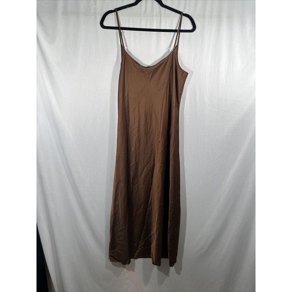 NWT $199 All Saints‎ [ 10 US ] Hadley Cowl Neck Midi Slip Dress Warm Brown - Picture 13 of 16